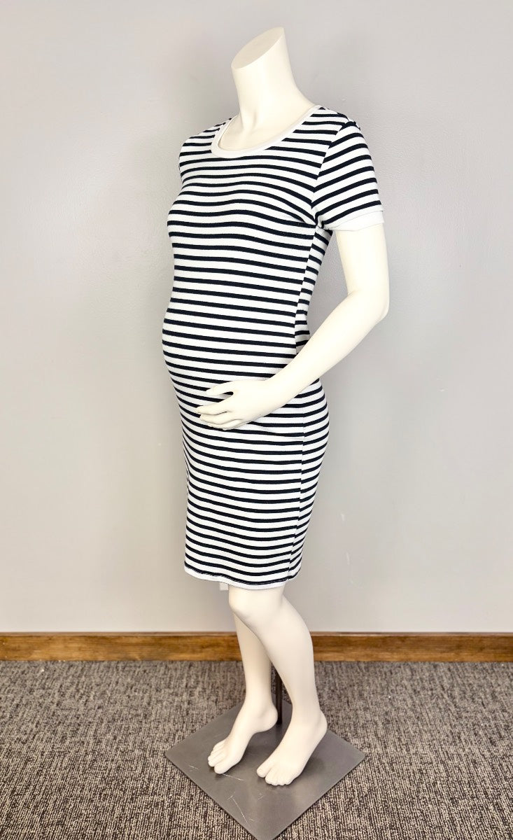 M - Hello Miz Navy Striped Short Sleeve Bodycon Dress