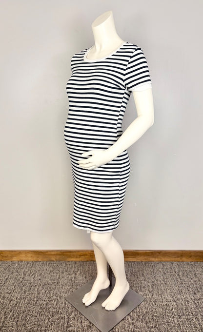 M - Hello Miz Navy Striped Short Sleeve Bodycon Dress