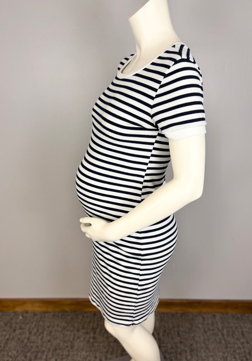 M - Hello Miz Navy Striped Short Sleeve Bodycon Dress