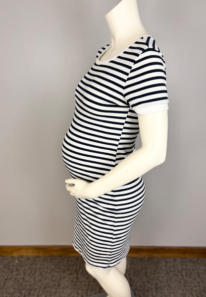 M - Hello Miz Navy Striped Short Sleeve Bodycon Dress