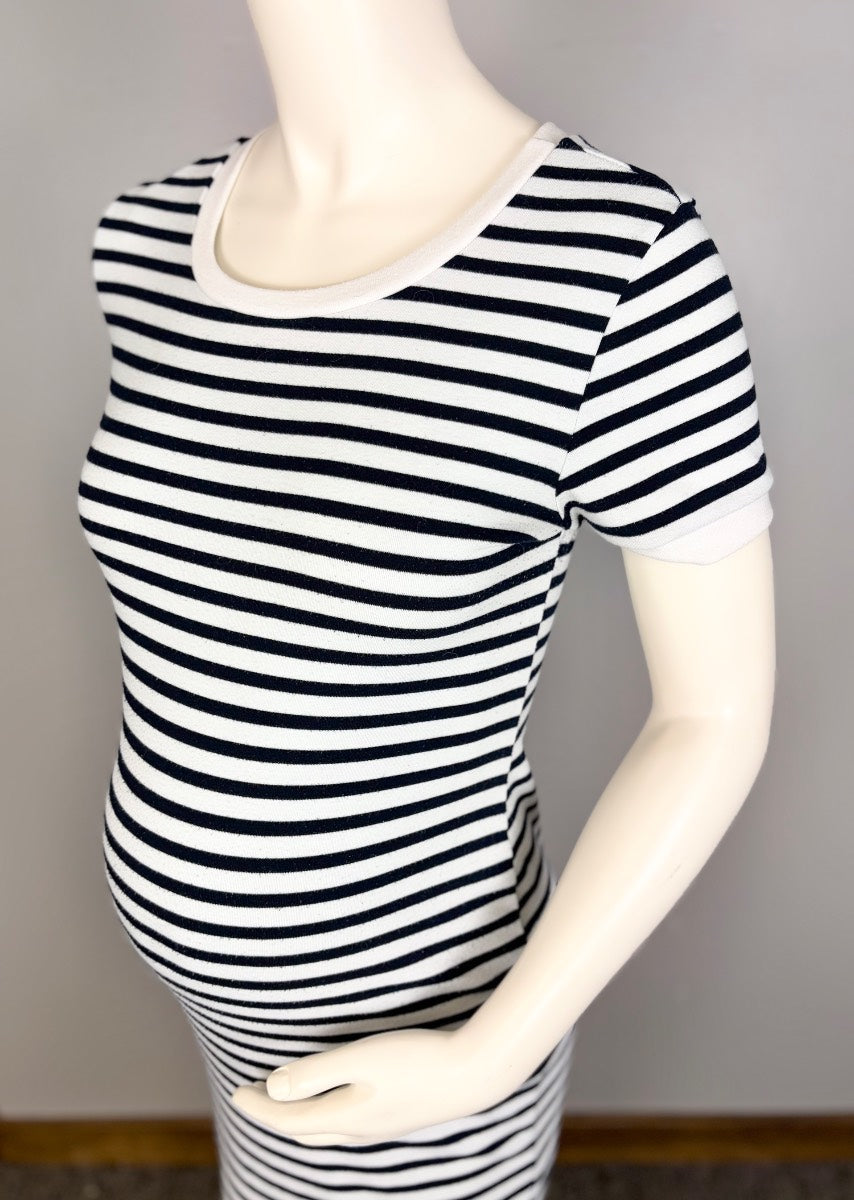 M - Hello Miz Navy Striped Short Sleeve Bodycon Dress