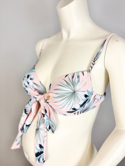 L - Blush Tropical Tie-Front Bikini Top