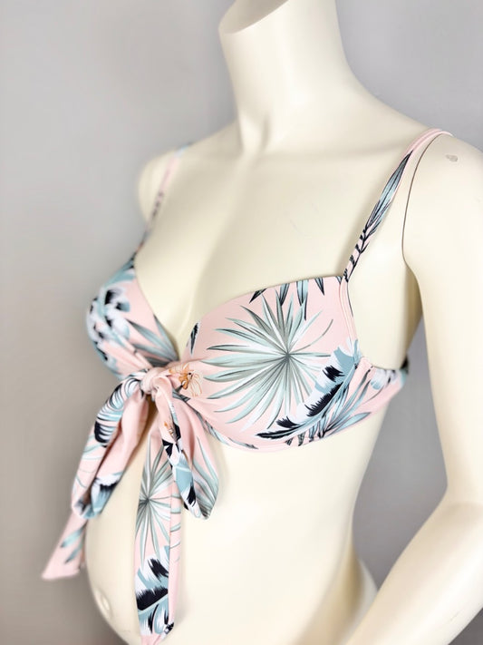 L - Blush Tropical Tie-Front Bikini Top