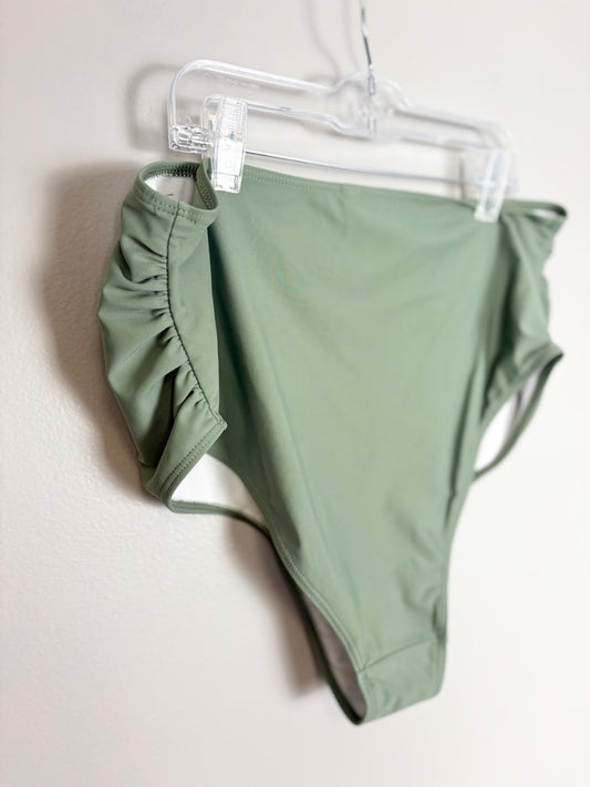 L - Olive Green High-Waisted Bikini Bottom