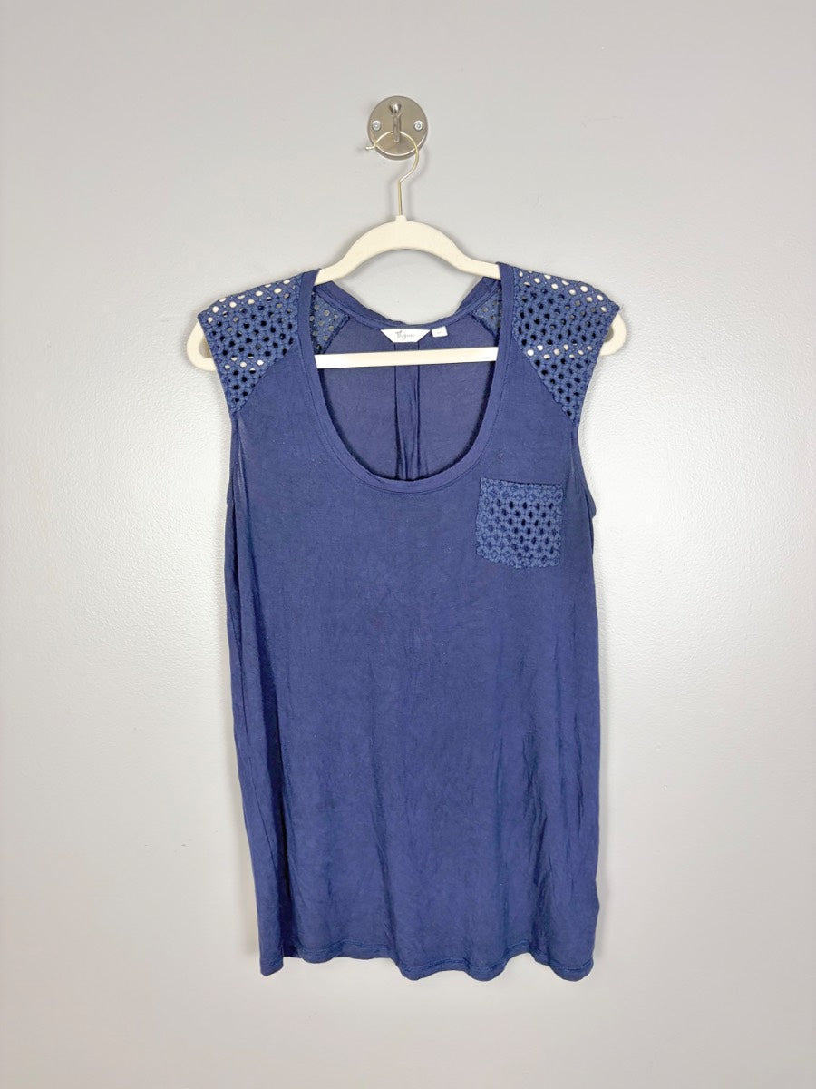 S - Thyme Navy Crochet Detail Tank