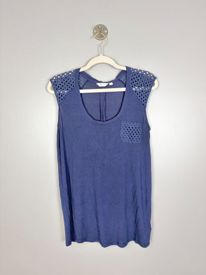 S - Thyme Navy Crochet Detail Tank
