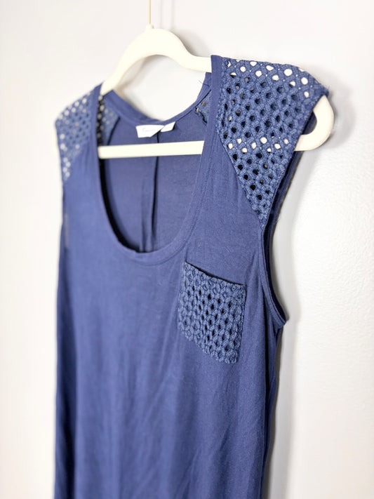 S - Thyme Navy Crochet Detail Tank