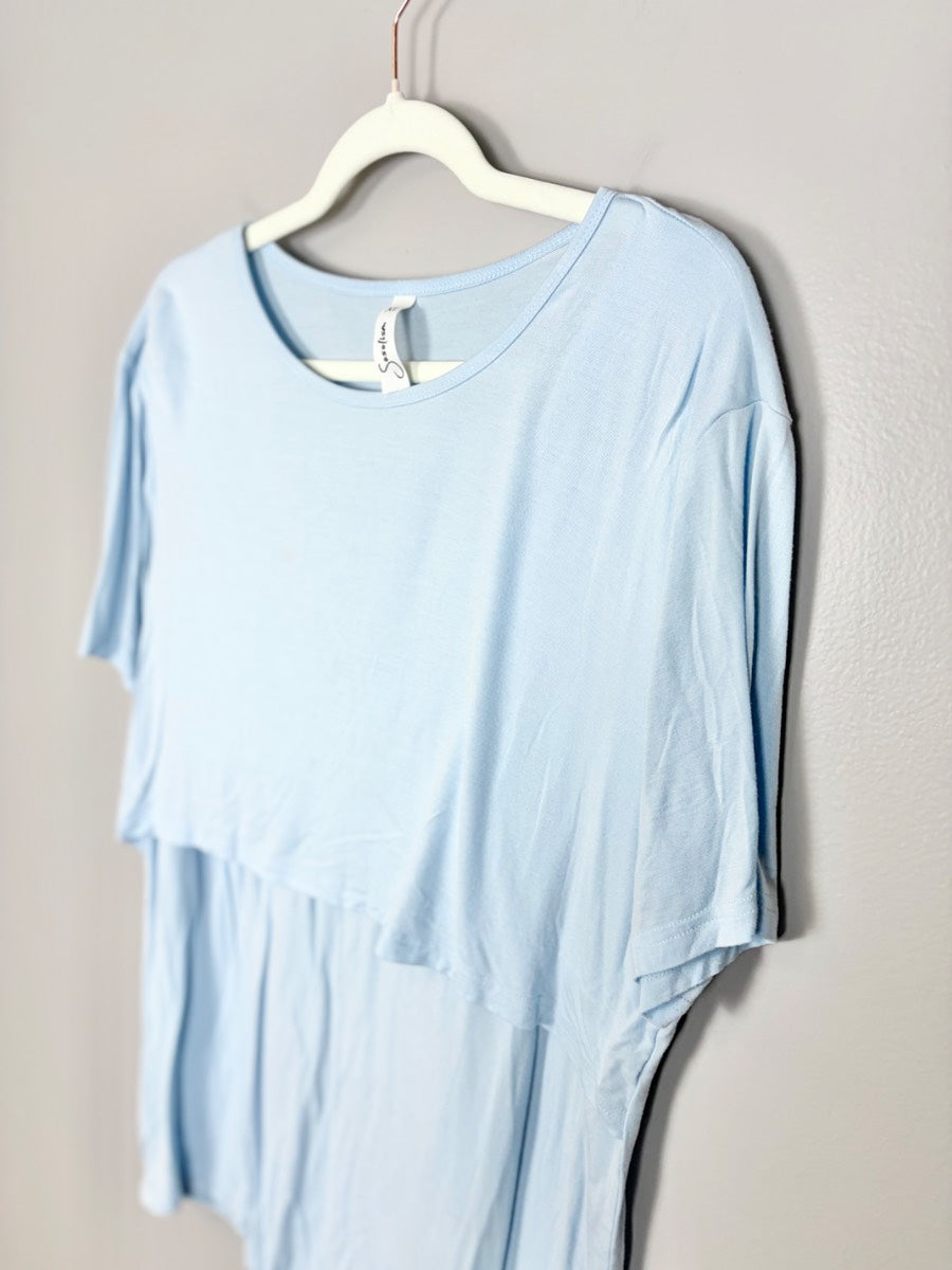 XL - Sosolism Blue Layered Nursing Shirt