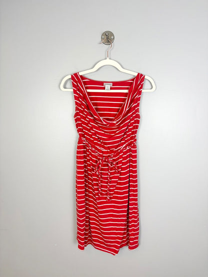 S - Motherhood Red Striped Cowl Neck Dress