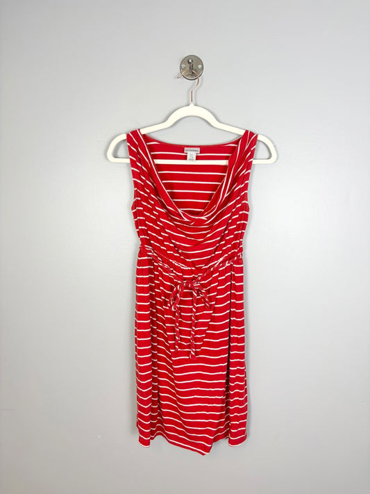 S - Motherhood Red Striped Cowl Neck Dress