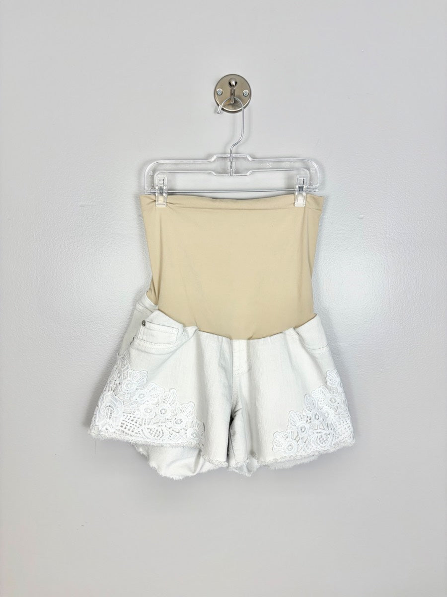 M - Indigo Blue White Lace Detail Shorts