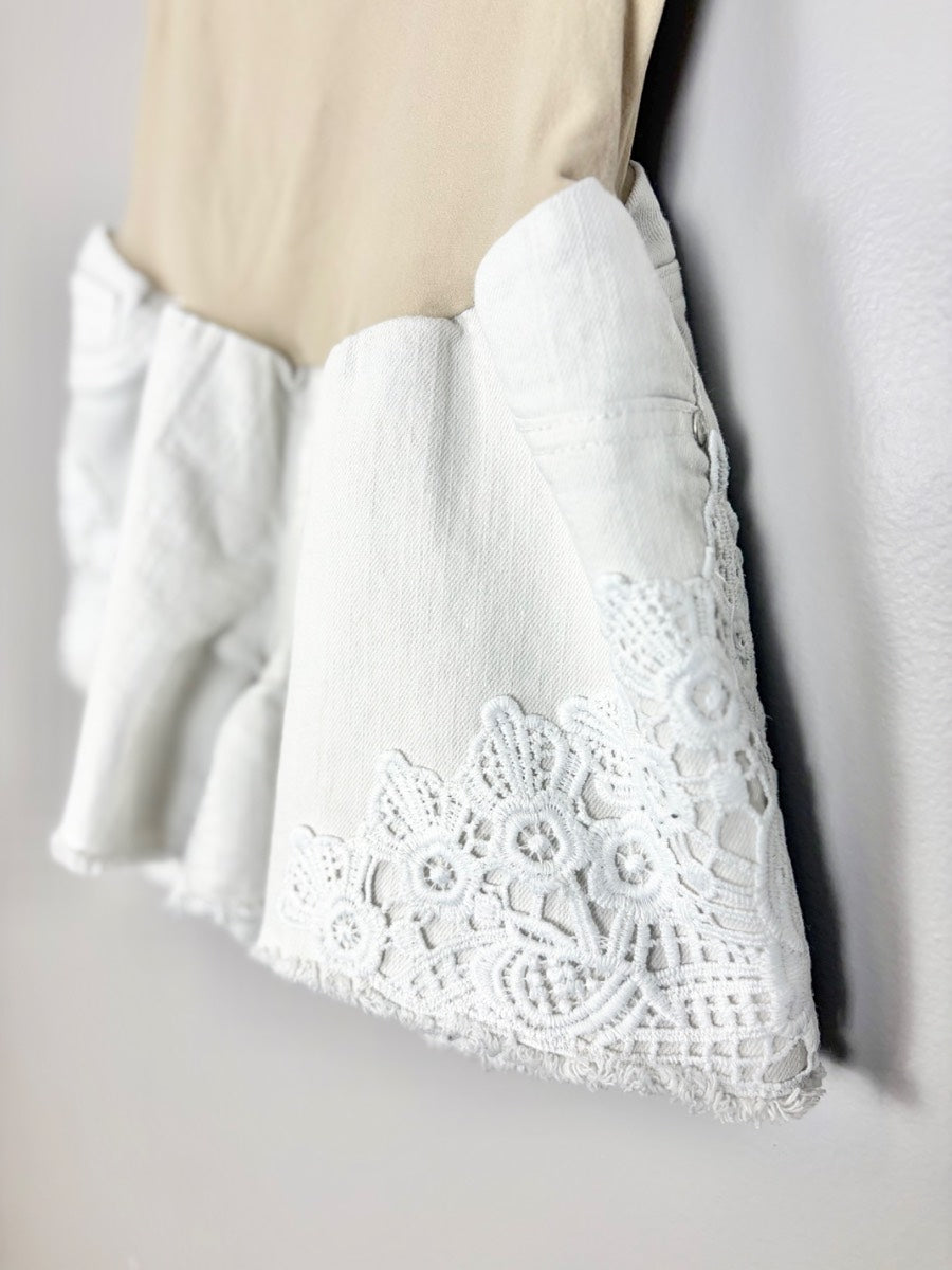 M - Indigo Blue White Lace Detail Shorts