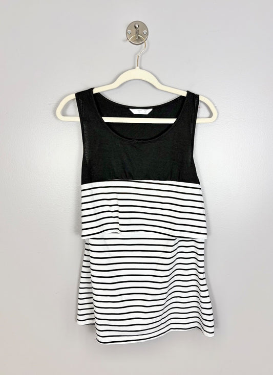 XL - Black & White Stripe Nursing Tank Top
