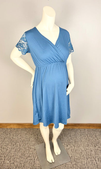 M - Cerulean Lace Detail Wrap Dress