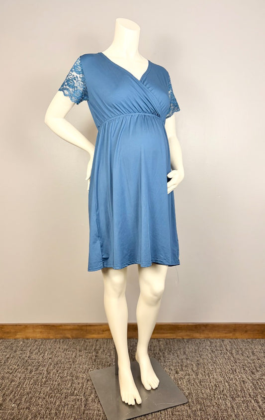 M - Cerulean Lace Detail Wrap Dress