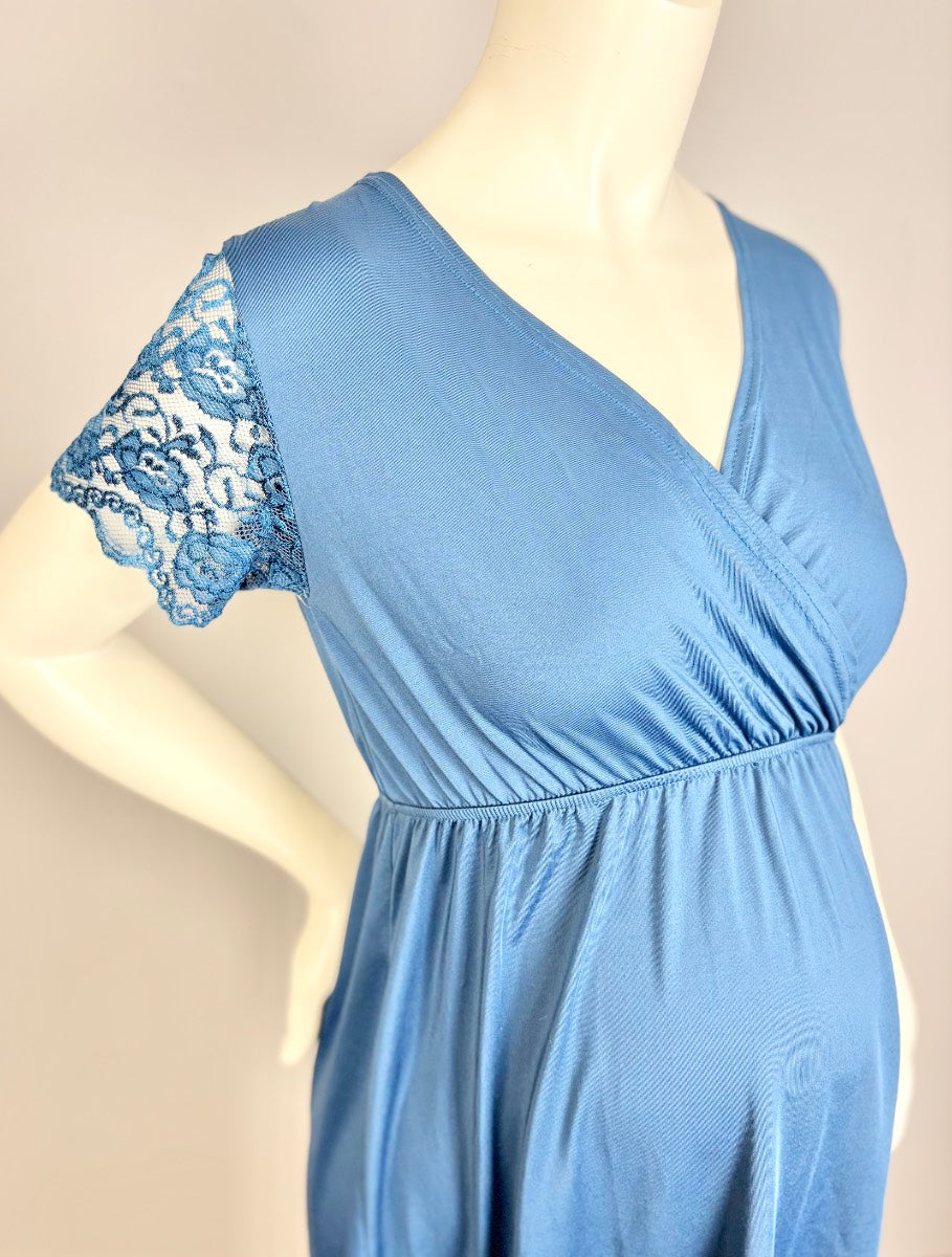 M - Cerulean Lace Detail Wrap Dress