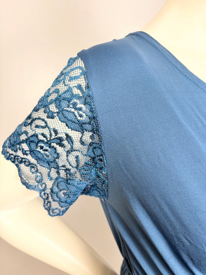 M - Cerulean Lace Detail Wrap Dress