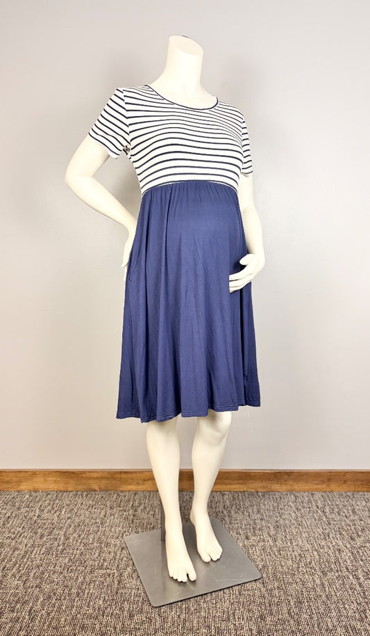 M - Navy Striped Color Block Dress