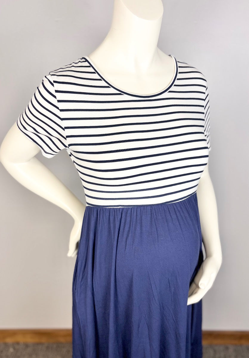 M - Navy Striped Color Block Dress