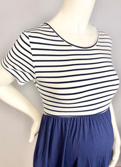 M - Navy Striped Color Block Dress