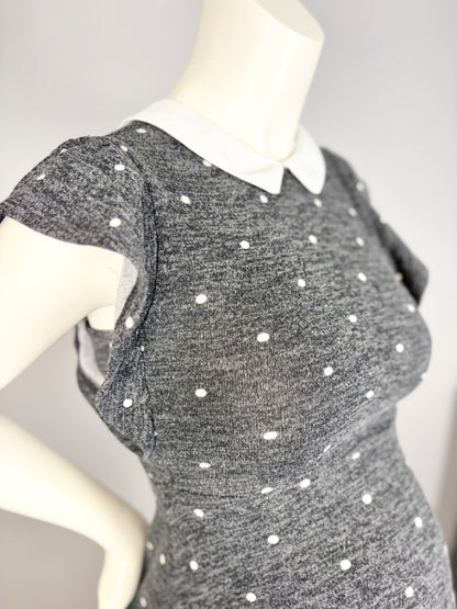 S - Monteau Polka Dot Collared Dress