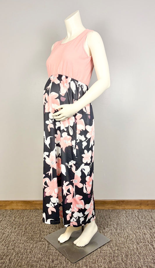 M - Pink & Black Floral Maxi Dress