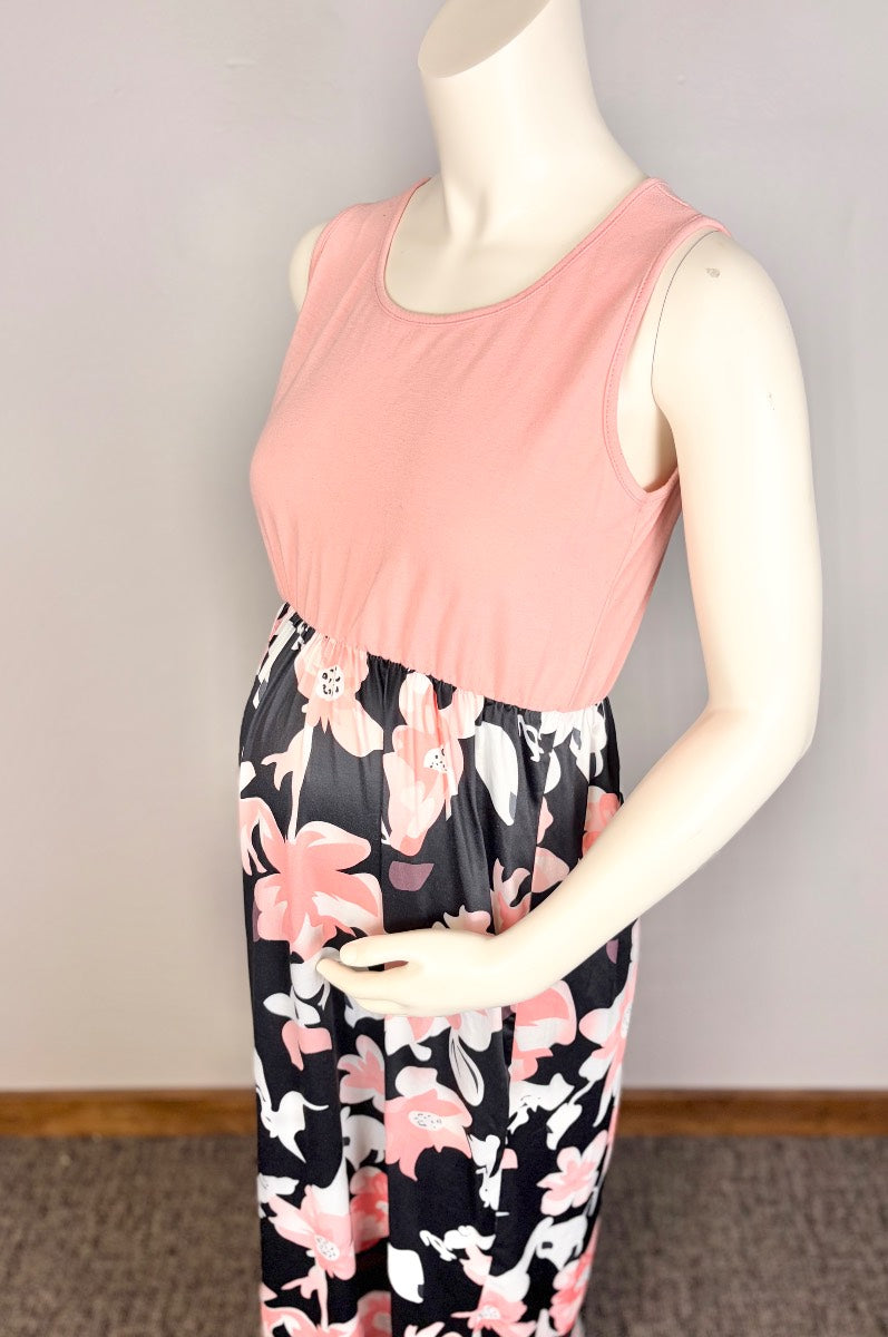 M - Pink & Black Floral Maxi Dress