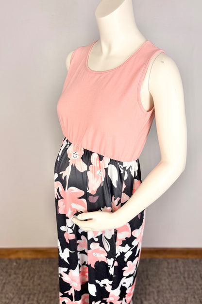M - Pink & Black Floral Maxi Dress
