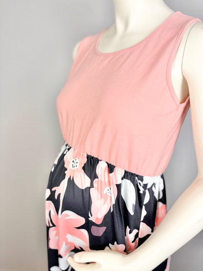 M - Pink & Black Floral Maxi Dress