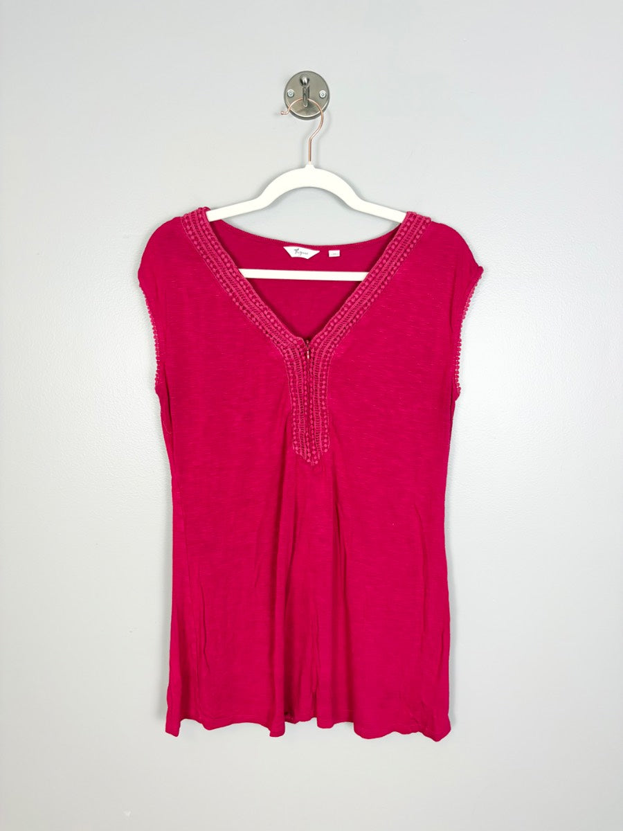 S - Thyme Deep Coral Zippered Nursing Shirt