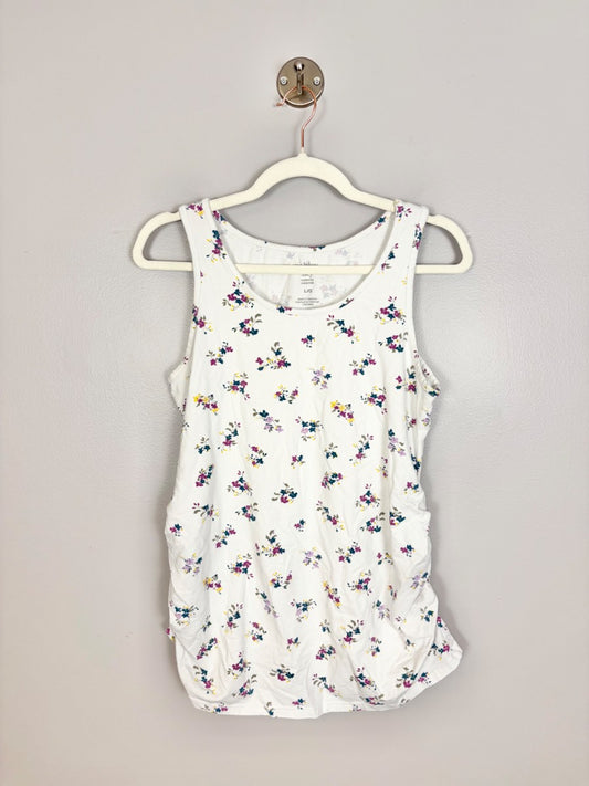 L - Paisley Sky White Floral Maternity Tank