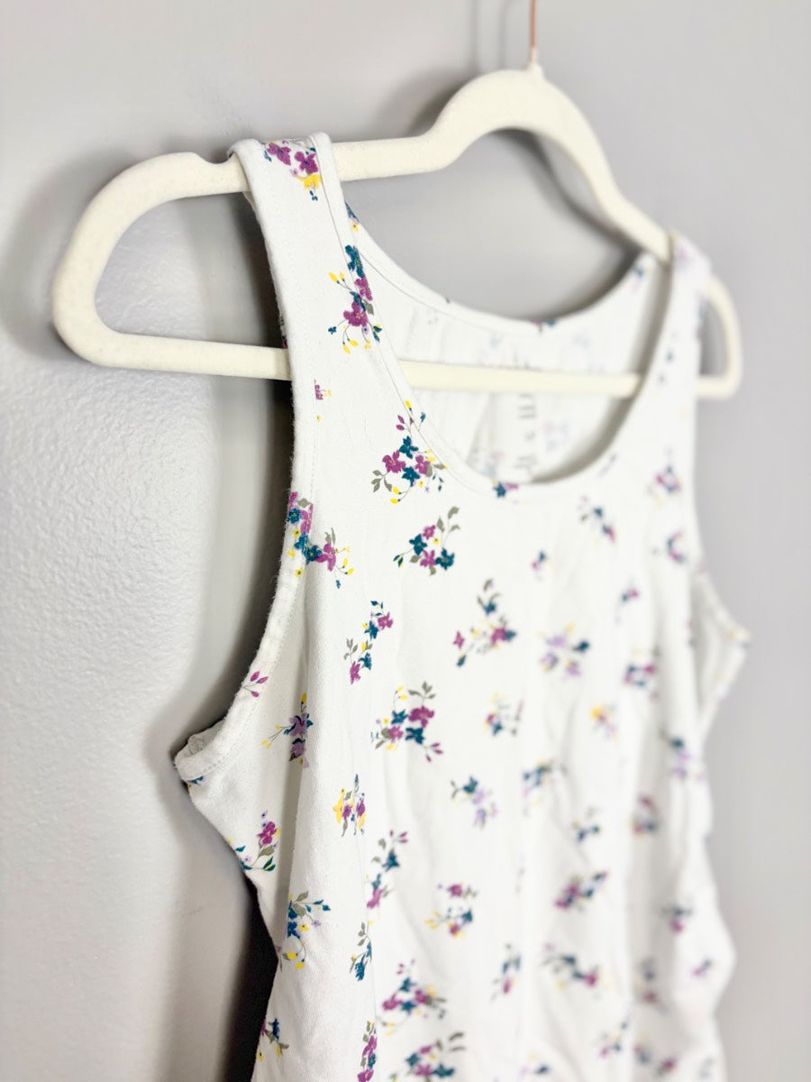 L - Paisley Sky White Floral Maternity Tank