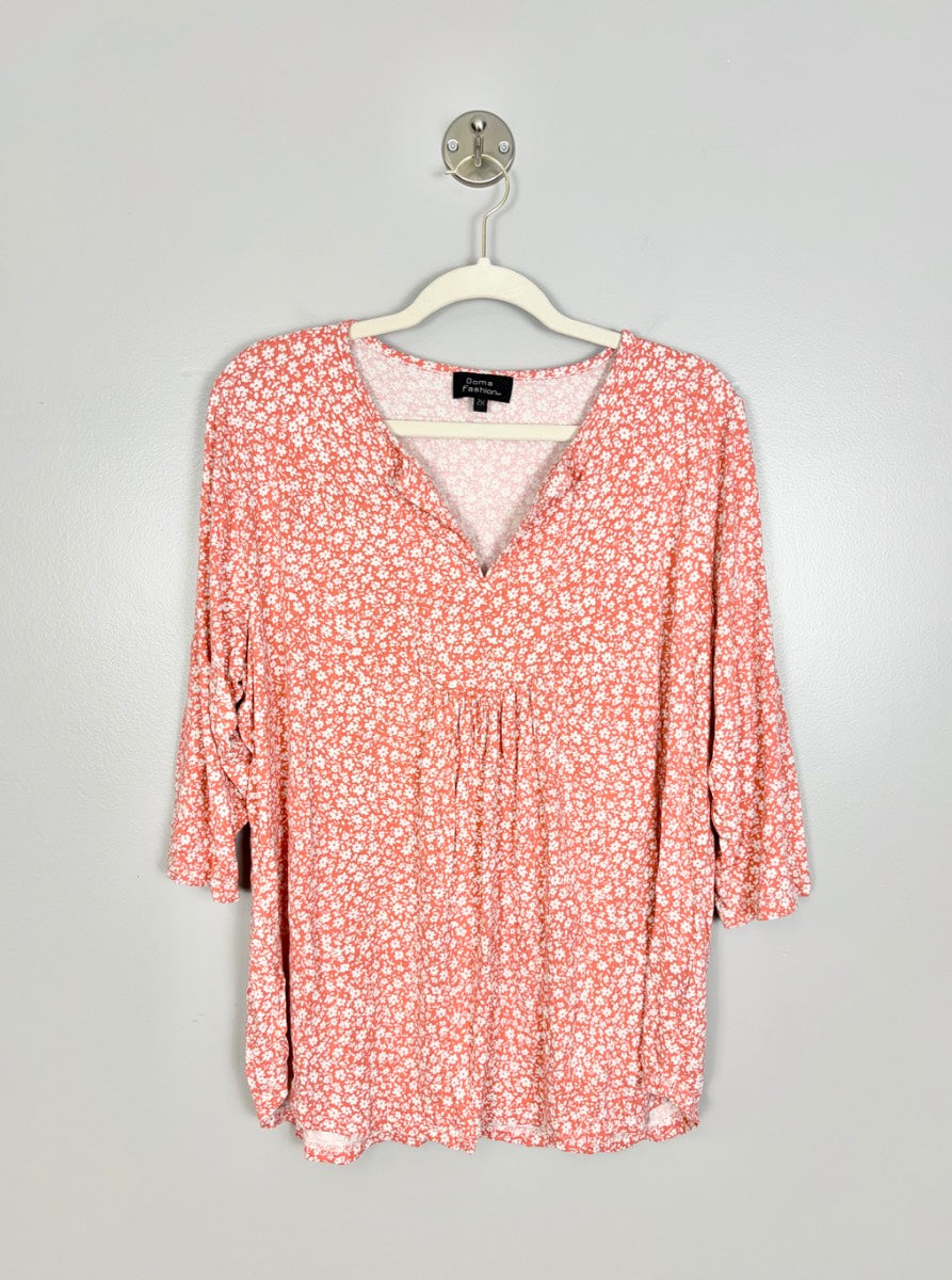 XXL - Doma Fashion Coral Floral V-neck Shirt