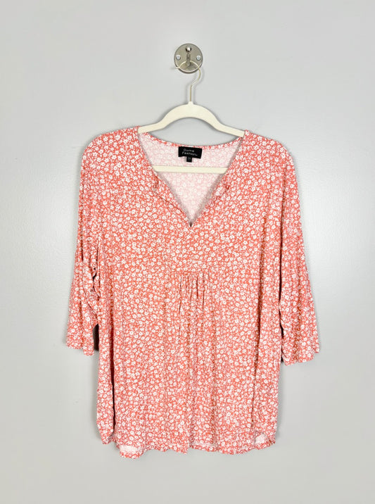 XXL - Doma Fashion Coral Floral V-neck Shirt
