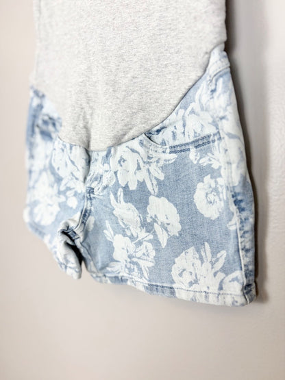 S - Thyme Floral Denim Shorts