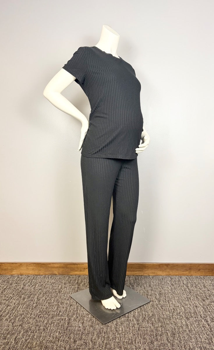 M - H & M Mama Black Ribbed Lounge Set