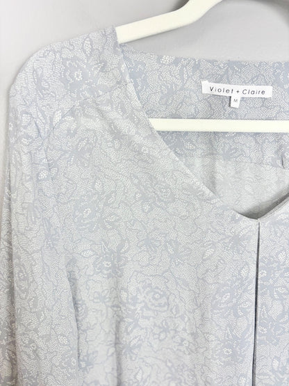 M - Violet + Claire Soft Blue Floral Print Blouse