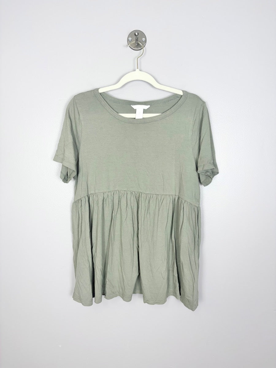 M - H & M Sage Green Babydoll Peplum Top