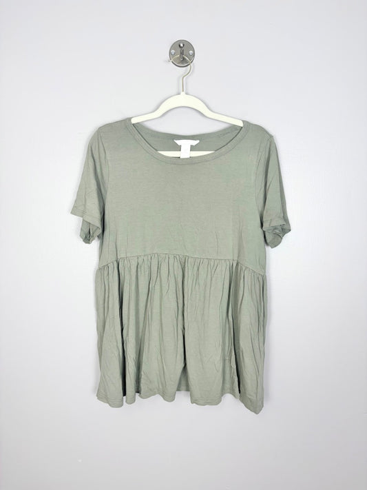 M - H & M Sage Green Babydoll Peplum Top