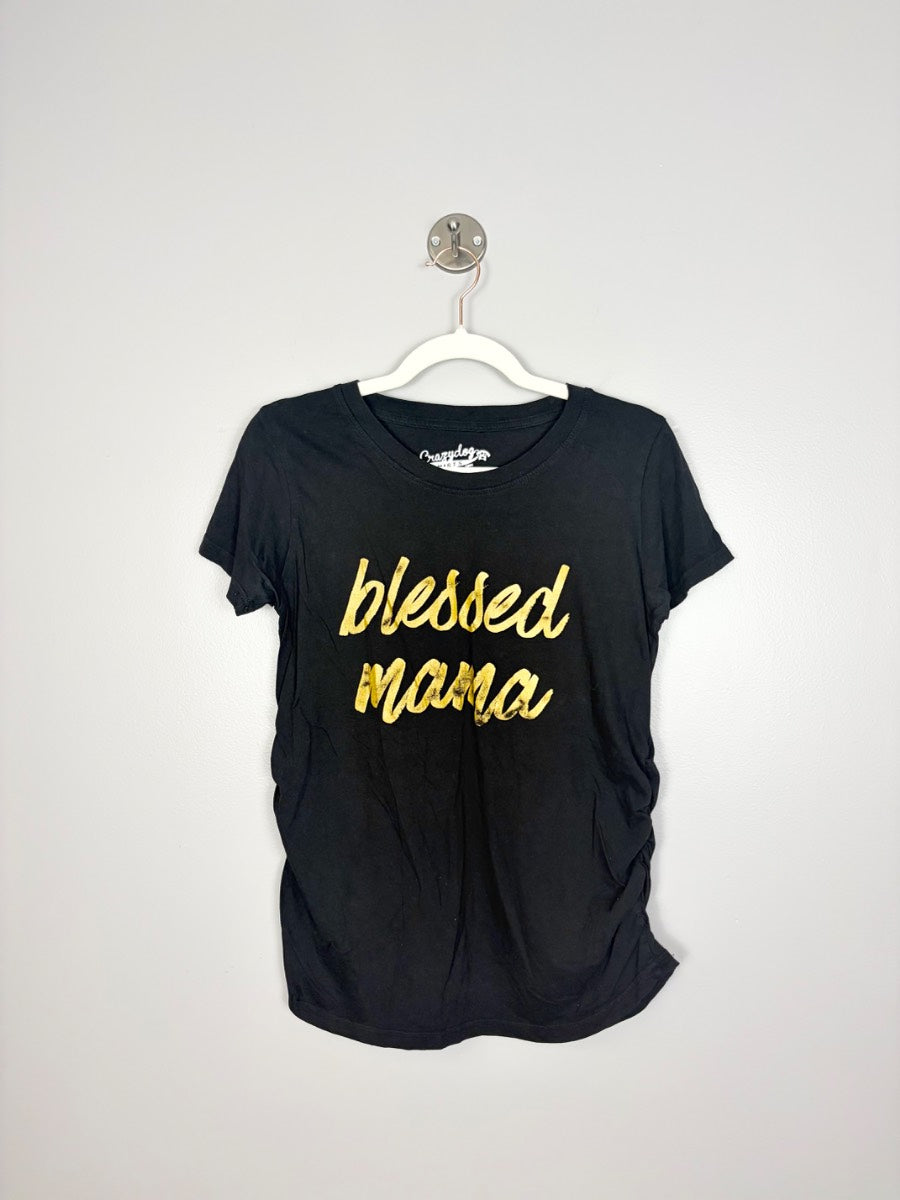 M - Novelty Blessed Mama Gold Letter Tee