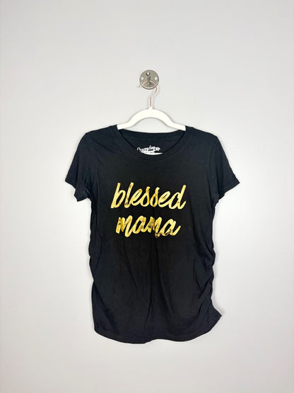 M - Novelty Blessed Mama Gold Letter Tee