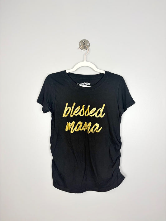 M - Novelty Blessed Mama Gold Letter Tee