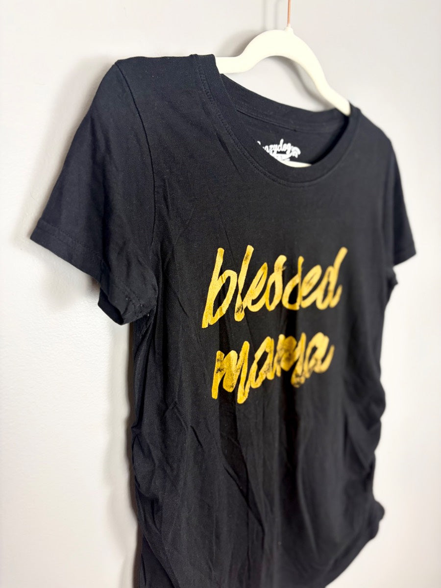 M - Novelty Blessed Mama Gold Letter Tee