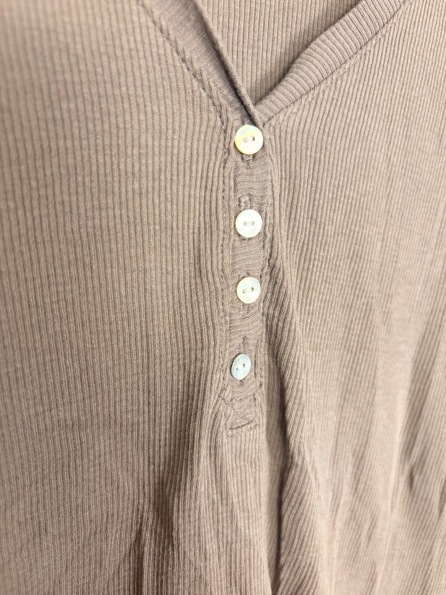 M - H & M Mocha Henley Long Sleeve Top