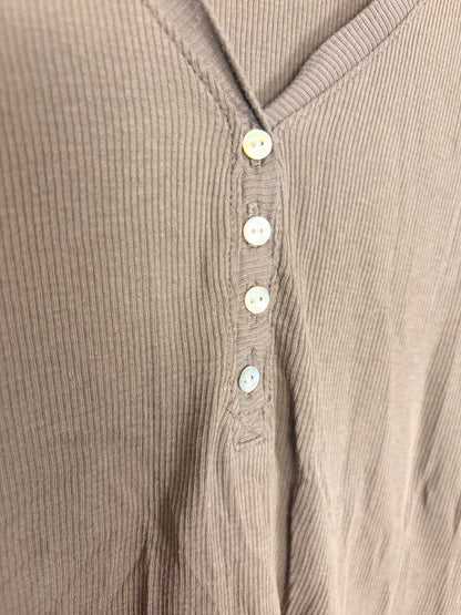 M - H & M Mocha Henley Long Sleeve Top