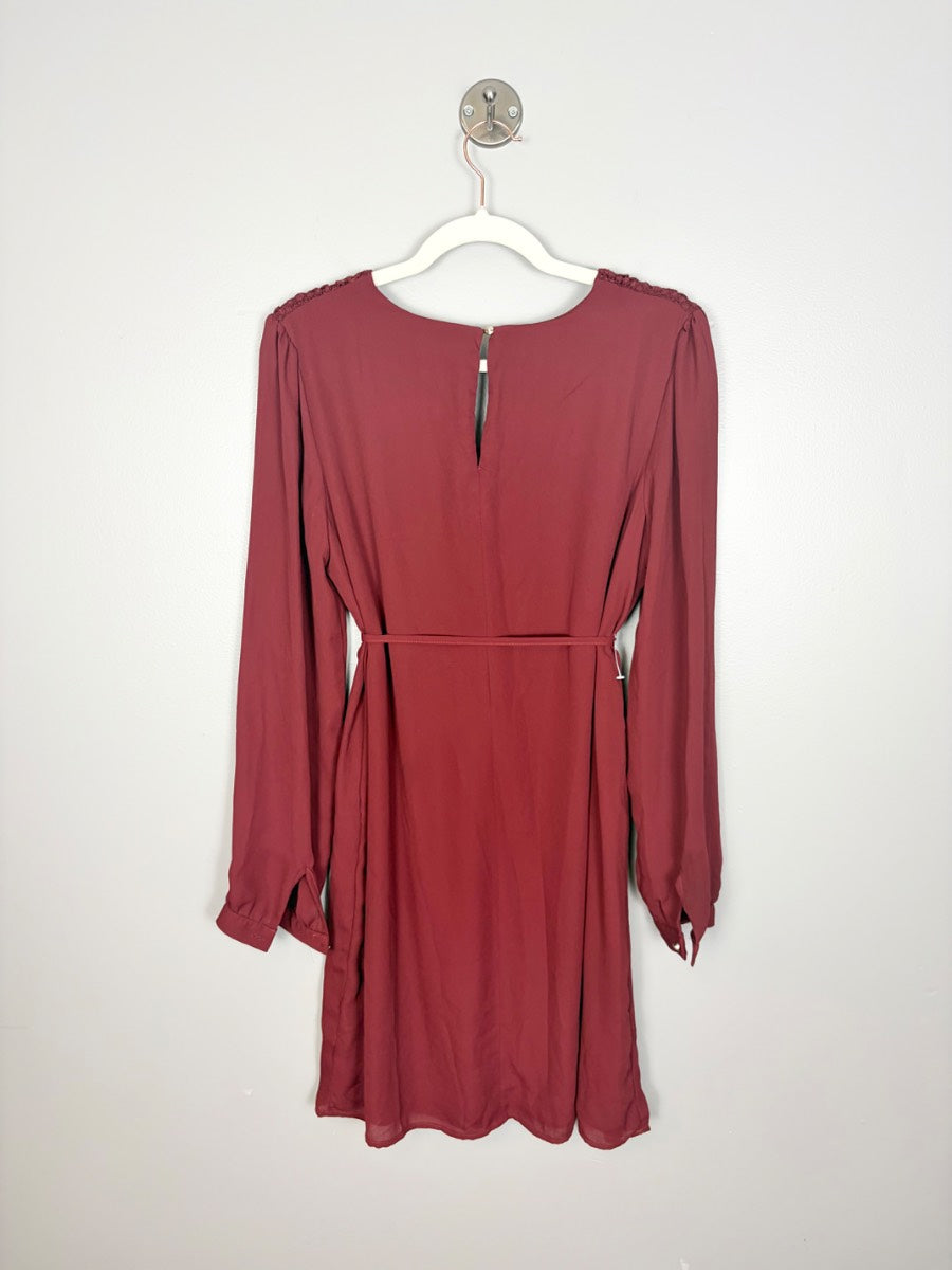 M - Thyme Deep Wine Lace Detail Dress