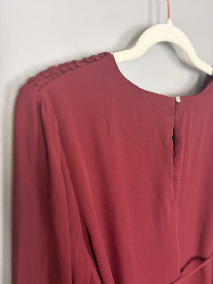 M - Thyme Deep Wine Lace Detail Dress