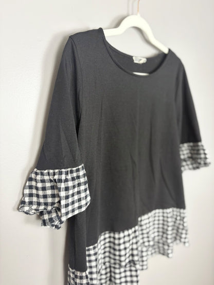 L - Black Gingham Ruffle Top