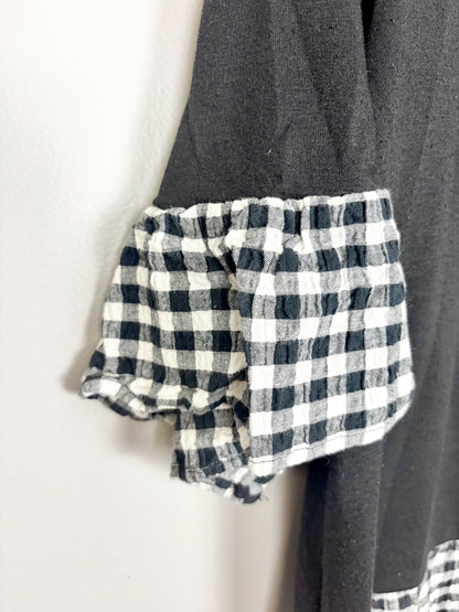 L - Black Gingham Ruffle Top