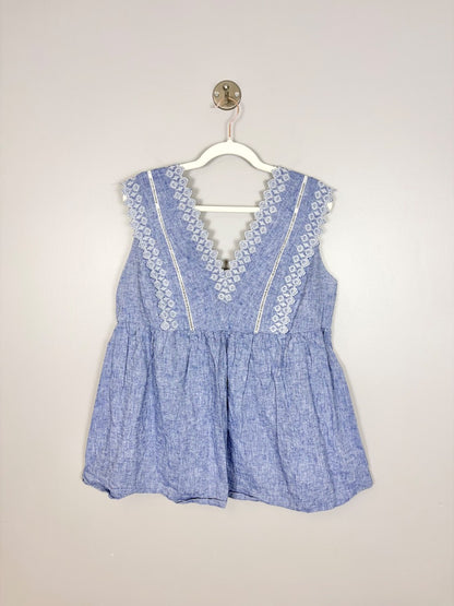 L - Ingrid & Isabel Chambray Lace Trim Top